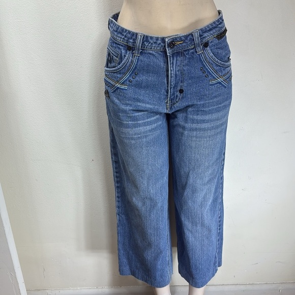 (T6) Akademiks VTG Y2K Embroidered Wide Leg Blue Jeans for Youth Size 16 Retro - Picture 7 of 16